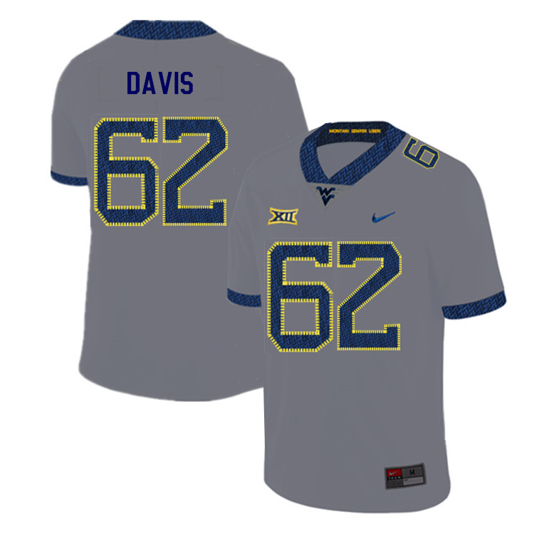 NCAA Men's Zach Davis West Virginia Mountaineers Gray #62 Nike Stitched Football College 2019 Authentic Jersey UU23E53PD